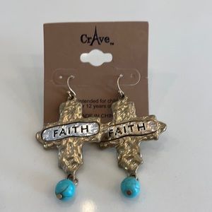 New Gold Cross Faith Pierced Earrings Costume